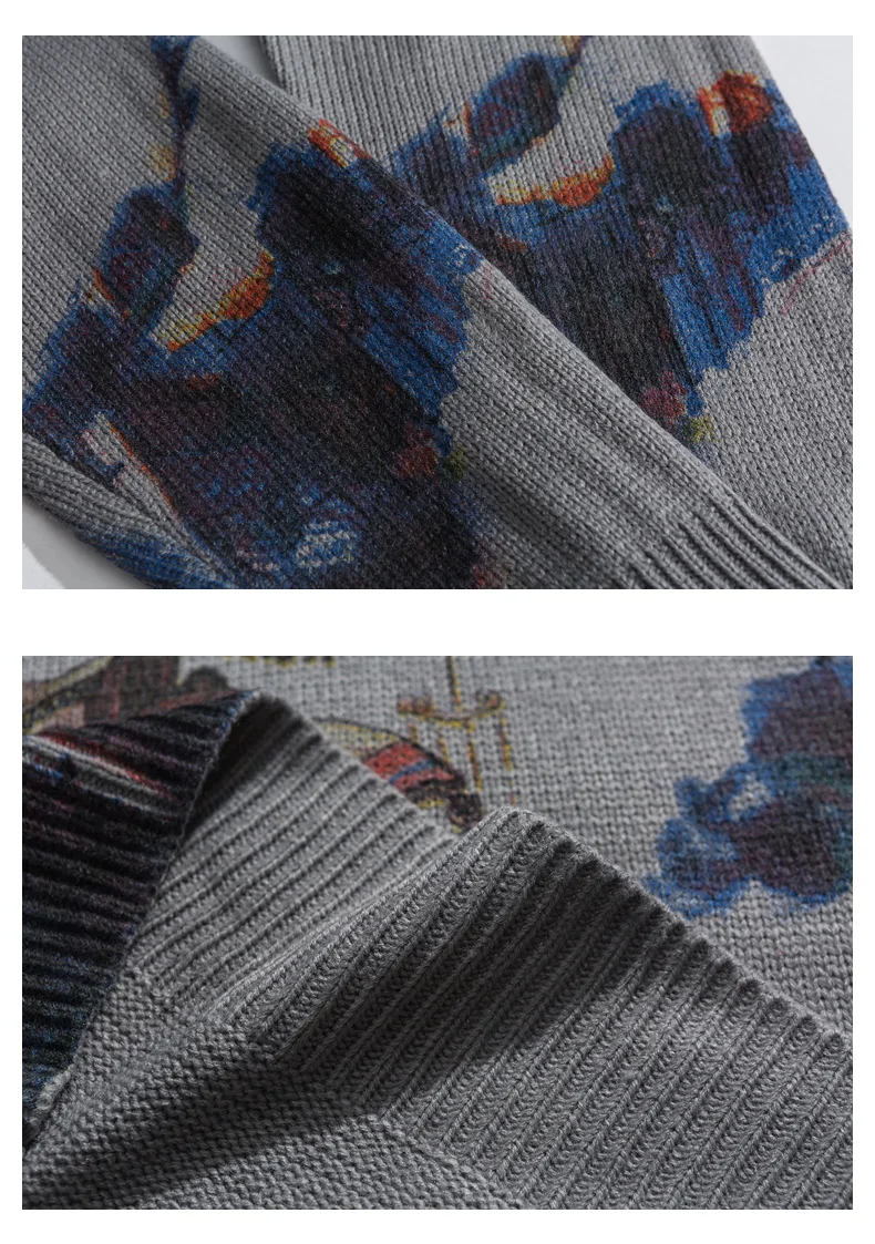 ZAZOMDE Casual Men Sweater O neck Beijing Opera Pattern Pullovers  Knittwear Autumn Sweaters Mens Loose Pullovers Men