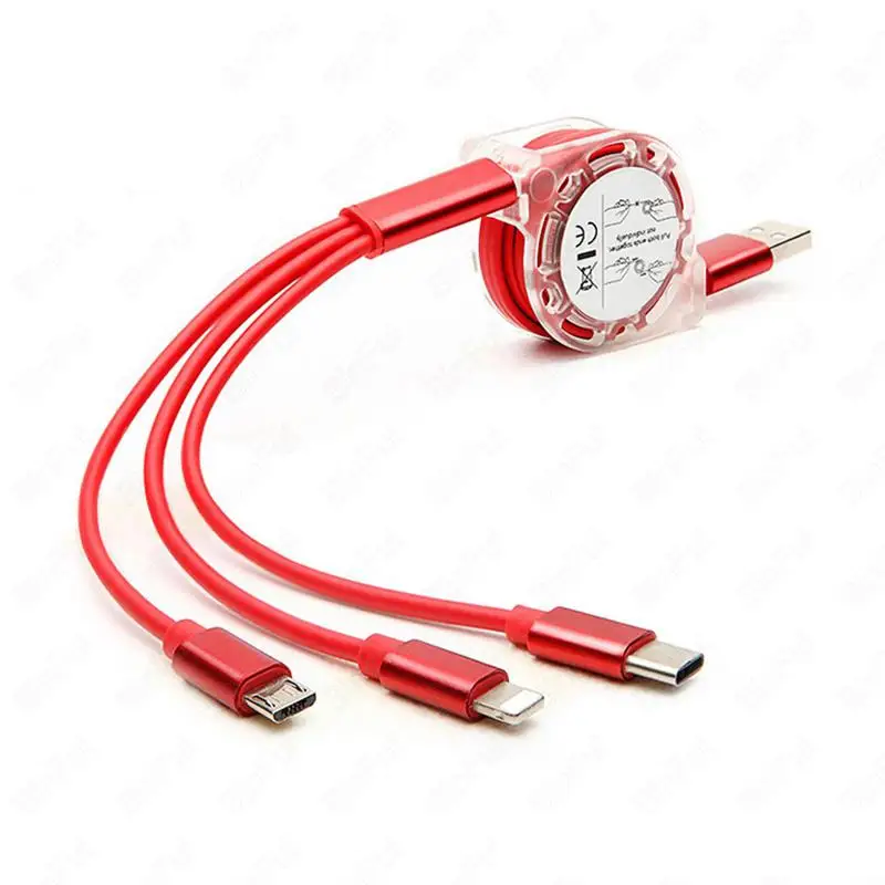 3 в 1 Выдвижной Micro-usb type C мульти зарядный кабель для iPhone X 6 7 8 6s samsung S8 зарядка кабелей для мобильных телефонов - Цвет: Red