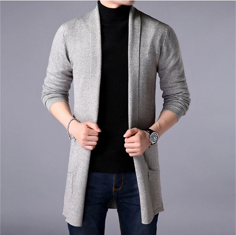 Весна молодежный Мужской свитер сплошной цвет джемпер Корейская рубашка с длинными рукавами мужской тонкий длинный кардиган свитер J744