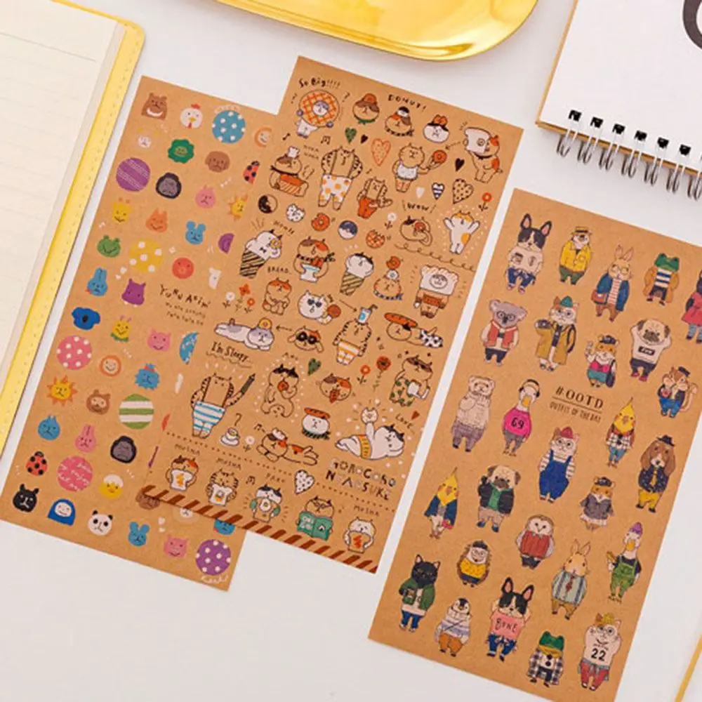 1 лист японский крафт Бумага милый кот наклейка в форме животных Дневник