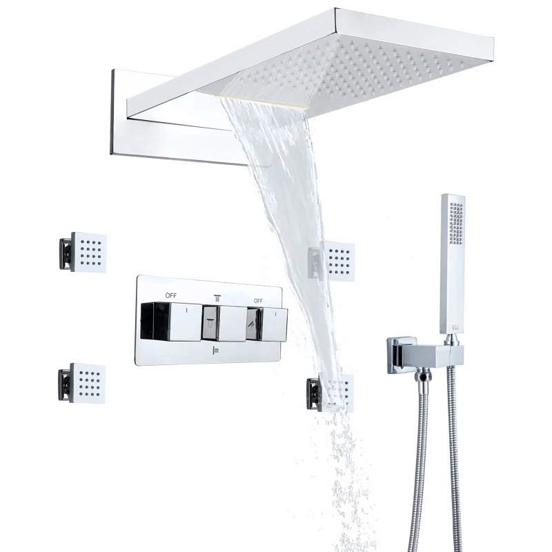クロームポリッシュの温水と冷水シャワーの蛇口20x10インチのバスルームの滝レインハイシャワーシステム