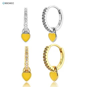 

Kikichicc 100% 925 Sterling Silver Yellow Enamel Heart Piercing Ohrringe Pendiente Circle Clips New 2020 Fashion Jewelry