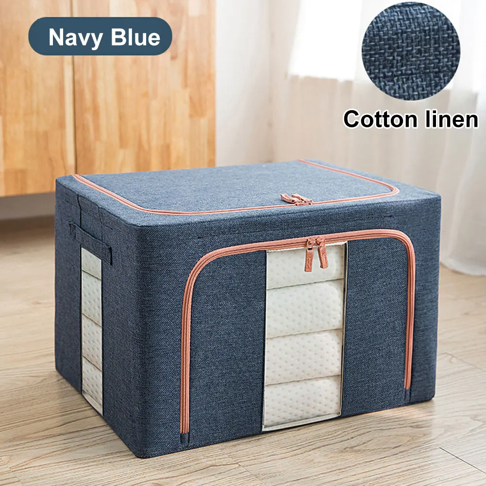 Navy Blue Шкаф с прозрачным окном ящик для хранения одежды на молнии складной стальной каркас Экономия пространства одеяло большой емкости шкаф - Цвет: Navy Blue