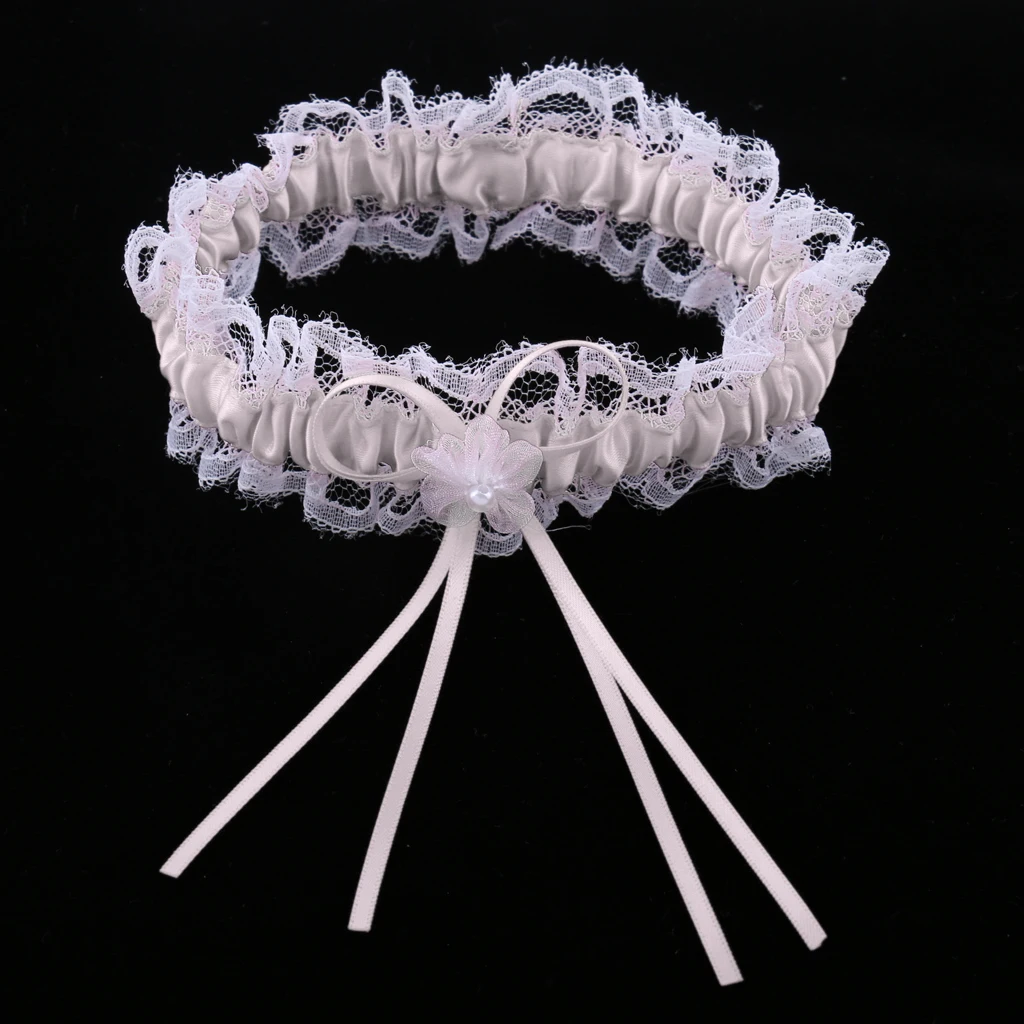 2Pcs Rustic Bridal Wedding Garter Floral Stretch Bridal Lace Satin Bowknot Thigh Ring Soft Socks Hen Party Lace Pearls Garter