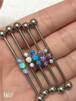 

Hot!!! Stainless steel Fire Opal Blue 1.6X38mm Industrial Barbell 14G Upper Ear Daith Piercing body jewelry