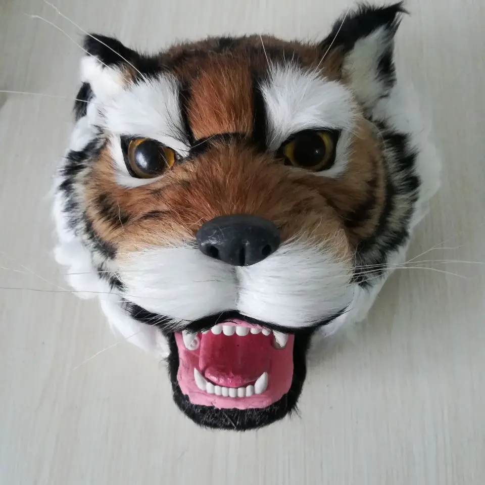 

simulation tiger head about 22x20cm hard model polyethylene&furs tiger wall pandent handicraft home decoration toy gift w7016