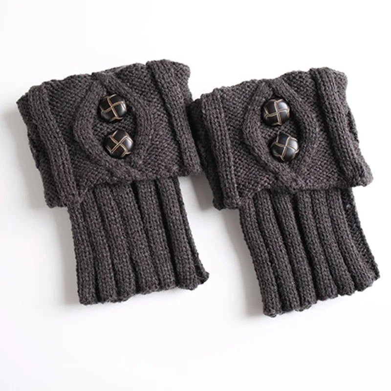 Dark Gray Женские вязаные гетры, вязаные крючком кружевные шлепанцы на пуговицах, защитный изоляционный элемент, гетры, женские ботинки в стиле бохо, носки, женский зимний ботинок - Цвет: Dark Gray