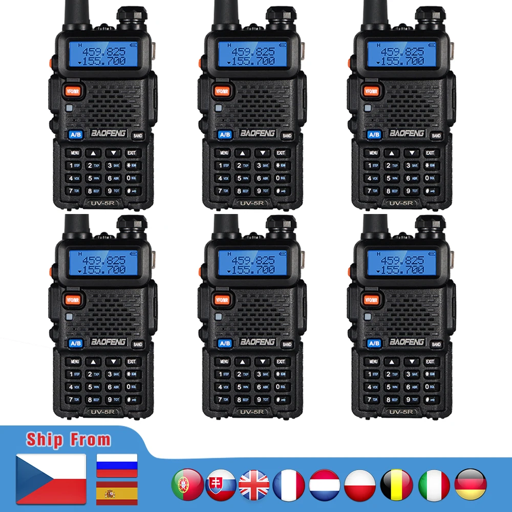 6 шт Baofeng UV 5R иди и болтай Walkie Talkie “иди Настоящее 8 Вт Dual Band UV-5R FM трансивер