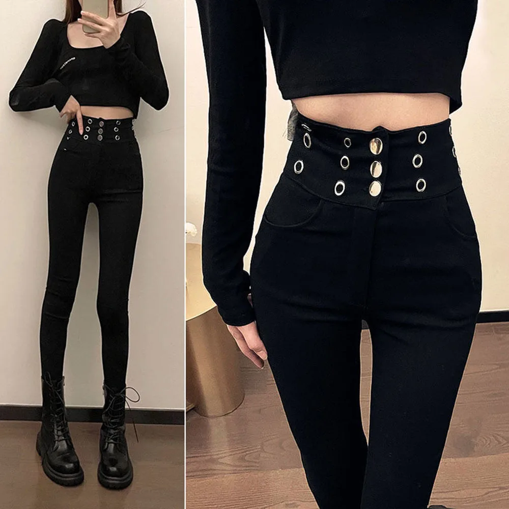 

Women 2022 Spring Autumn Fashion Pencil Pants Female Solid Color Pocket Trousers Ladies Slim Jeggings Skinny Pant