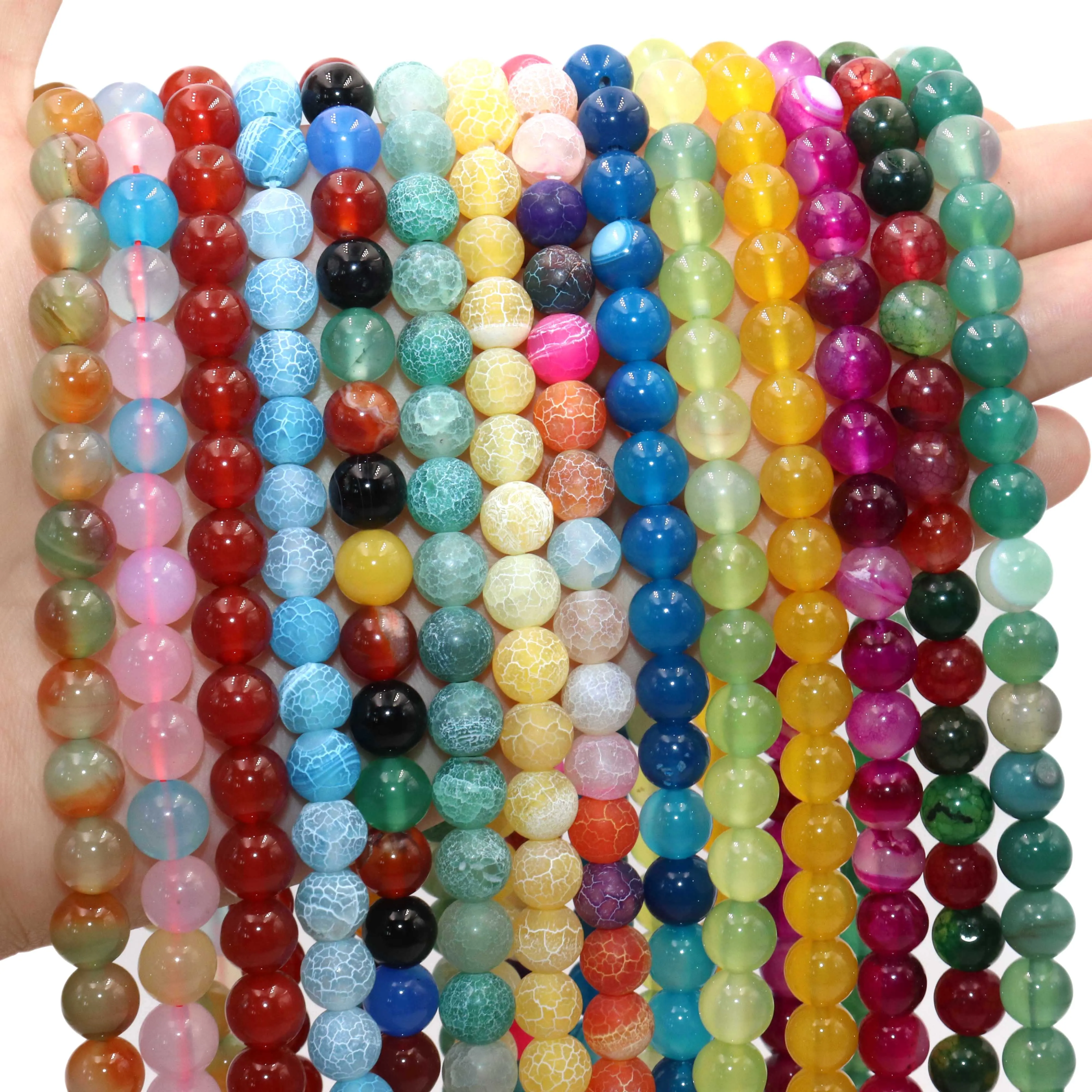 4 6 8 10 MM Natural Colorful Agates Round Loose Stone Beads For Jewelry Making Charm Diy Bracelet Necklace Earrings Material