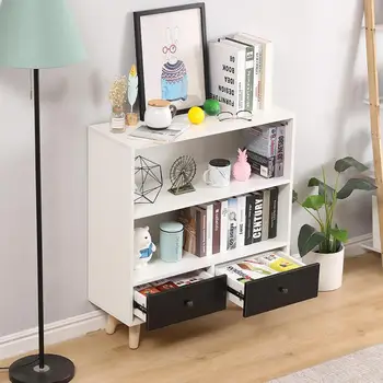 

80X30X90CM Wooden Foot TV Cabinet Bedroom Furniture Bedside Table Main White Vice Black 2 Drawers 1 Shelf Storage Cabinet HWC