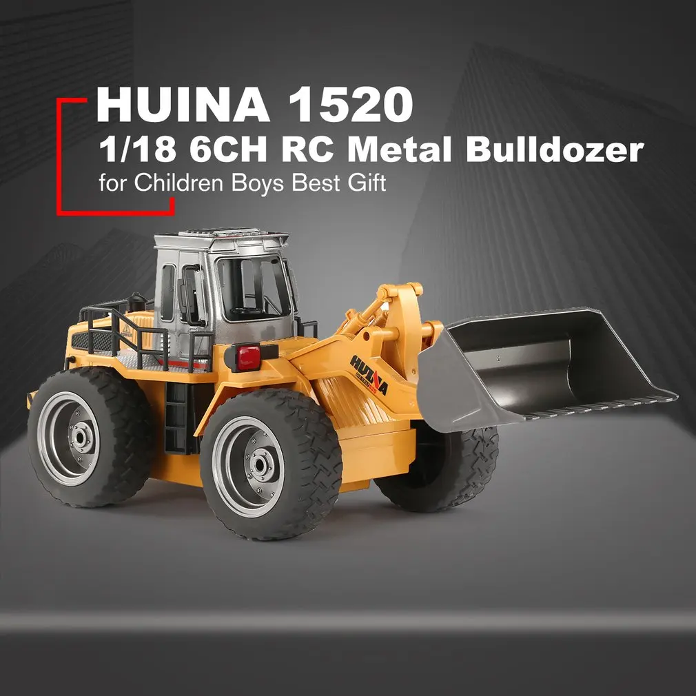 HUINA 1520 RC металлический бульдозер 6CH 1/18 2,4 GHz RTR фронтальный погрузчик Инженерная игрушка с дистанционным управлением строительный трактор ht