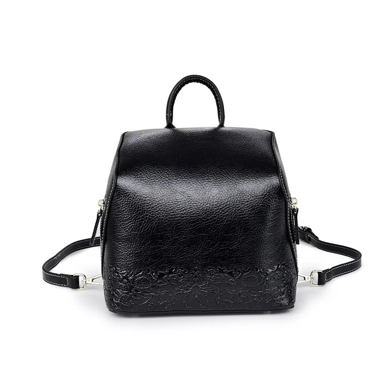 black Smart Backpack Women Genuine Leather Day Pack Genuine Leather Girls Mini Backpack For Women Travel Bagpack bolsos mochila mujer - Цвет: black