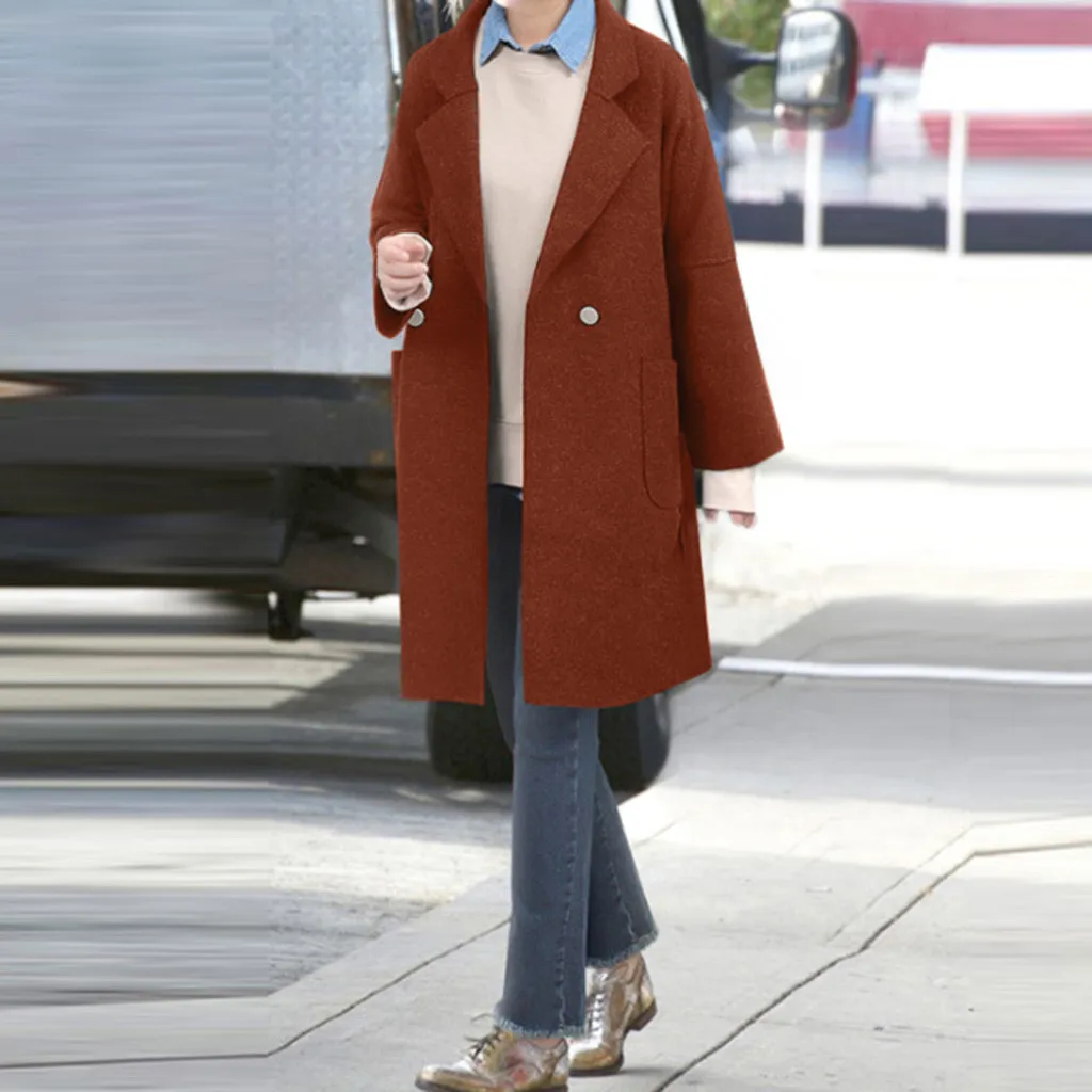 Manteau femme hiver зимнее пальто женское зимнее шерстяное пальто с отворотом Тренч куртка с большим карманом верхняя одежда пальто из искусственного меха