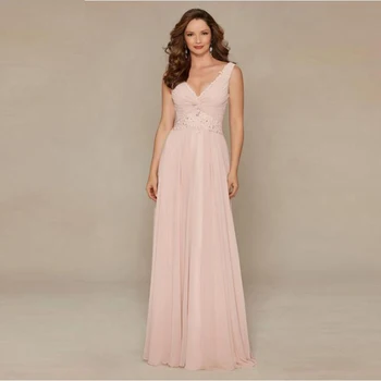 

Charming Rose Sleeveless Plunge V Neckline Mother of the Bride Dresses Lace Applique Wedding Party Gowns Backless