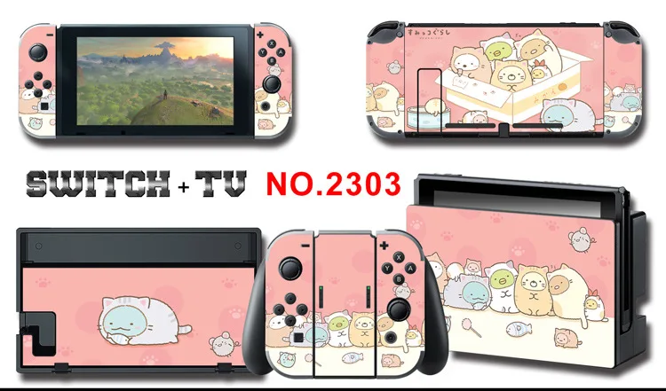 1set New Cute Anime Full Body Sticker for NS Switch Protective Cover Skin Colorful Art for Game Console Joy-Con Controller Decor