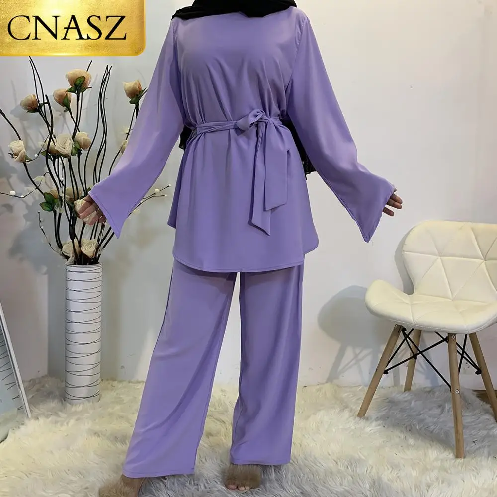 ¡Novedad! Conjunto de dos piezas de alta calidad para mujer musulmana, Tops y pantalones, ropa islámica de Turquía a la moda