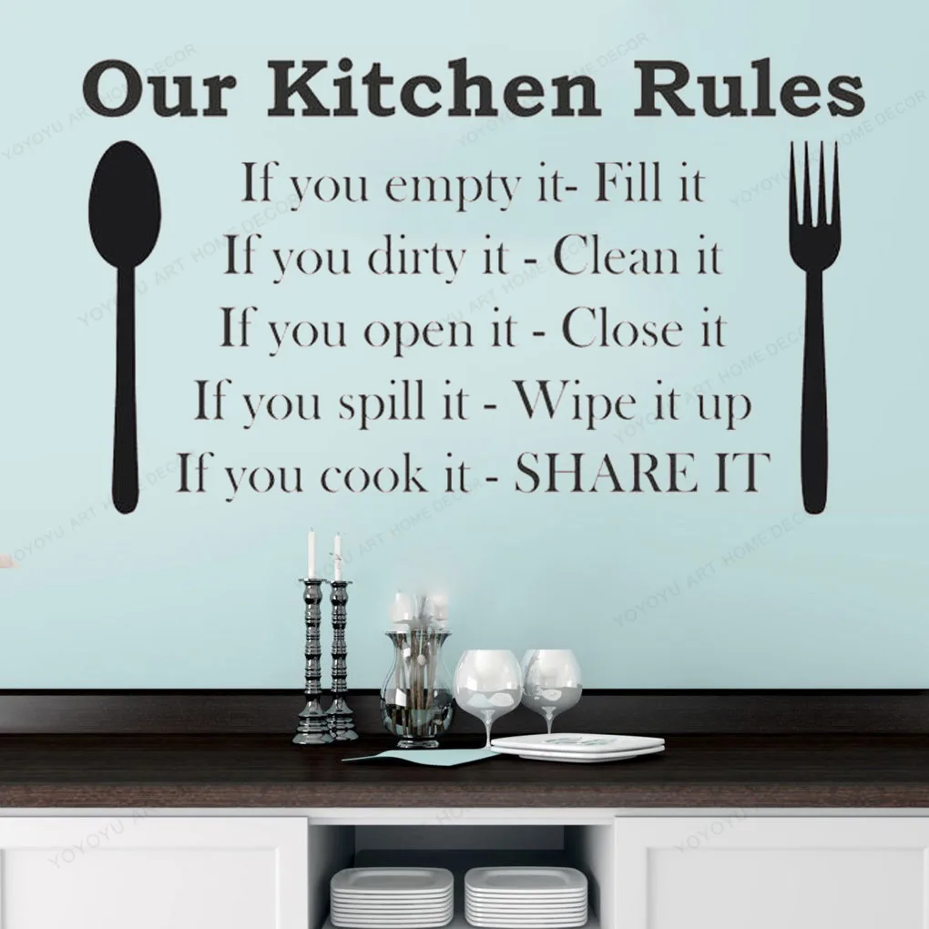 

Kitchen Quote "Our Kitchen Rules" Wall vinyl Sticker kitchen wall decal removable art mural HJ904