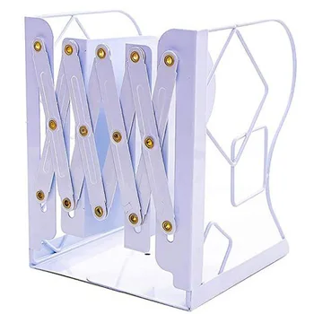 

Adjustable Bookends Creative Metal Iron Books Holder for Shelf Desk Book Stand Heavy Duty Non Skid Bookends (White)