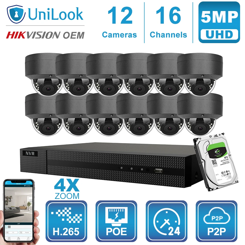 Hikvision OEM 16CH 4 к NVR 5MP 4X оптический POE IP купольная IP камера Камера 8/10/12/16 шт. H.265 ONVIF безопасности Открытый CCTV NVR Наборы с HDD