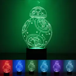 Робот BB8 кнопочный 3D ночник USB Кнопка питания Креативный Красочный Светодиодный светильник Домашнее освещение