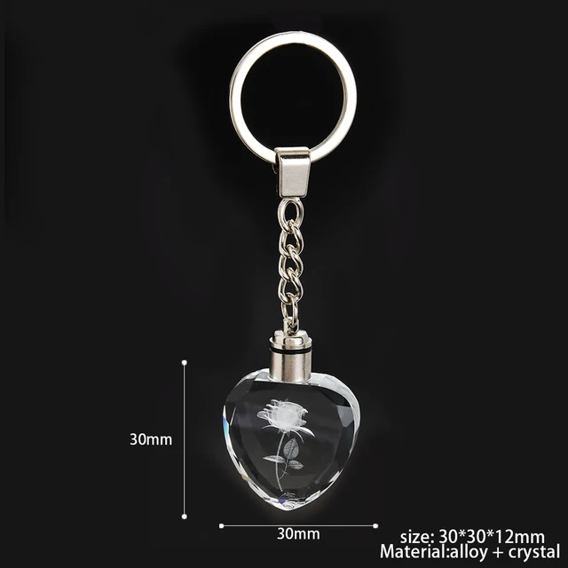 Fashion Colorful Fairy Rose Flower Pattern Love Shape Crystal Rhinestone LED Light keychain Lover Key Chain Keyring Jewelry 6