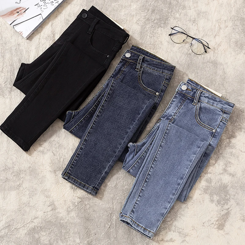 

Spring Women Black Jeans Vintage High Waist Women Denim Pants High Elastic Skinny Pencil Stretch Jeans Femme Plus Size 25-38