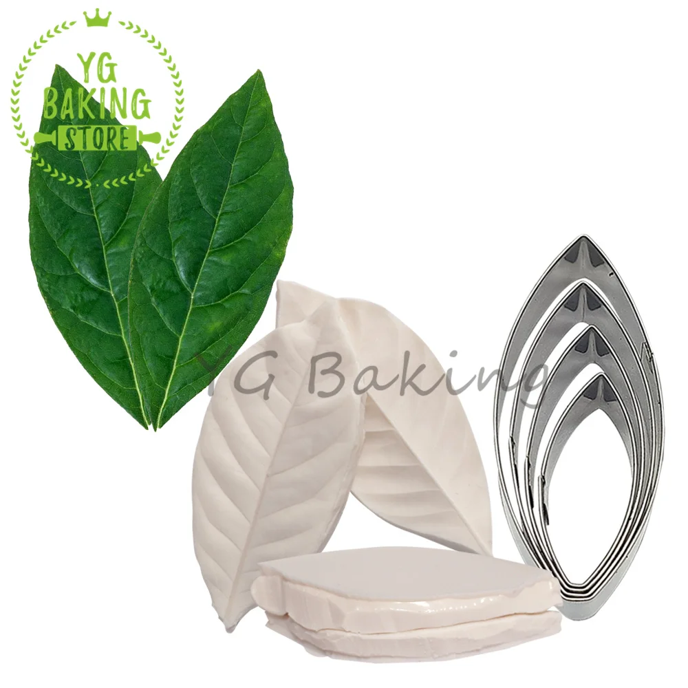 

6 Pcs/Set Leaf Stainless Steel Cutter Mould Veiner Silicone Mold Diy Handmade Cake Decorating Kitchen Pastry Tool Bakeware
