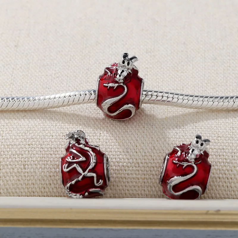 5PCS Festive Red Enamel China Dragon Beads Animal Charm Fit Pendant Bracelets Accessories Original Diy Women Men Bangle Jewelry | Украшения