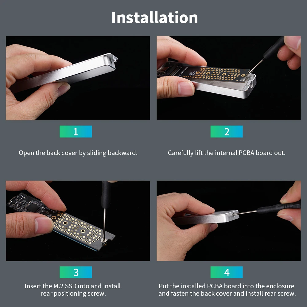ORICO PCM2-C3 2 ТБ M.2 M-key Mini Push-open HDD SSD корпус USB3.1 type-C 10 Гбит/с Жесткий диск база