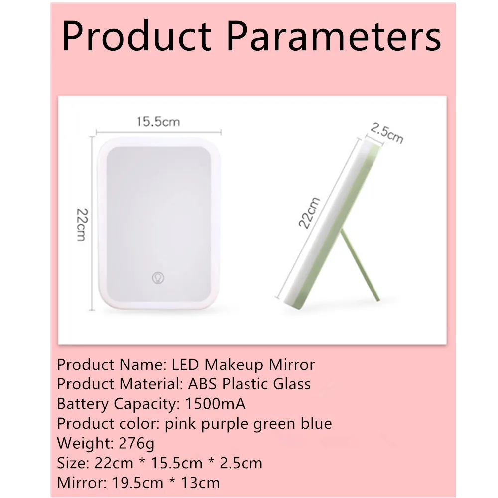 

USB Charging Mirror Makeup Mirror With Led Light LED Makeup Mirror Touch Switch LED Natural Light Adjustable Angle Makeup Color
