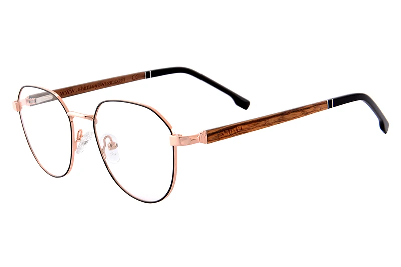 SHINU Wood eyeglass frame for men women with wooden glasses frame retro round metal optical frame prescription glasses frame 902