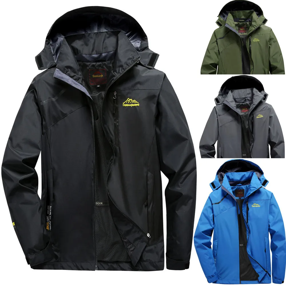 

Men's Windbreaker Jackets Male's Zipper Assault Coat Autumn Sport Outdoor Pocket Cycling Jacket Hoodie Waterproof Sportwear