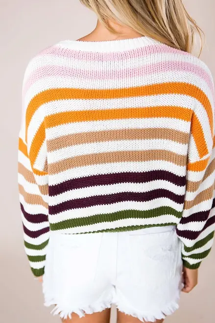 Полосатый Радужный трикотажный свитер для женщин джемпер Дамы Crewneck Радуга Полосатый пуловер свитера толстый теплый свитер женский зимний