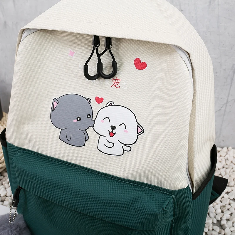 4 шт./компл. Повседневное Bolsa школьный рюкзак для девочек-тинейджеров, Водонепроницаемый рюкзак для ноутбука рюкзаки Mochila Escolar с маленькими пушистыми помпончиками для сумки