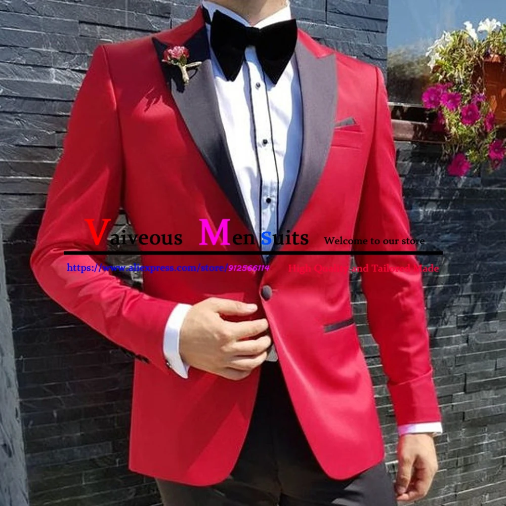 men's blazers Ternos 2022 Red Blazer Black Pants Sets For Male Custom Made Groom Men Suits Wedding Party Best Wear Tuxedos Trajes De Hombre blazer for men wedding