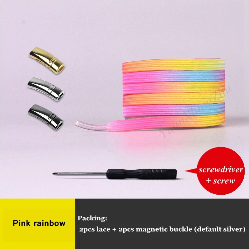 Pink rainbow Новые магнитные шнурки эластичные фиксирующие шнурки специальные креативные шнурки без завязок шнурки для детей и взрослых шнурки для кроссовок - Цвет: Pink rainbow