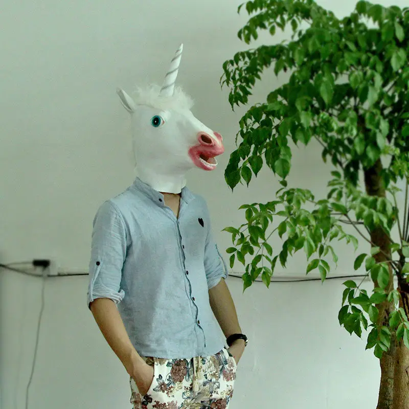 1 pcs Halloween horse head mask Cosplay white dog horse Jun latex horse year animal Unicorn full face headgear