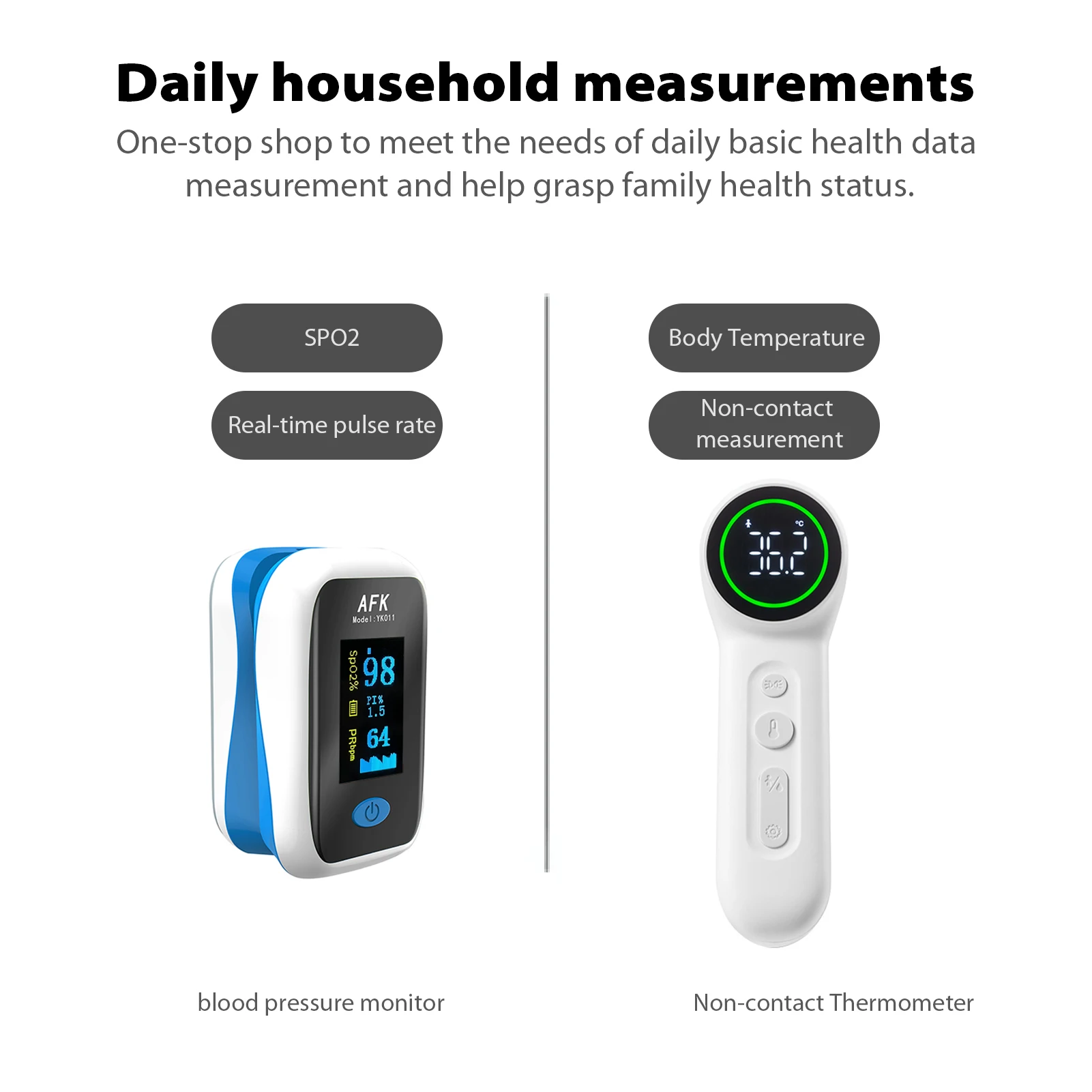 

Fingertip Pulse Oximeter OLED Blood Oxygen Saturation & Pulse Rate Monitor SpO2 Measurement Meter Digital Forehead Thermometer