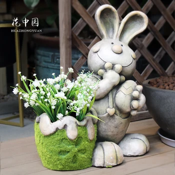 

Cute rabbit Flowerpot Planter Resin Vase Flower Plant Succulents Container Bonsai Pot Home Table Garden Decoration Ornament