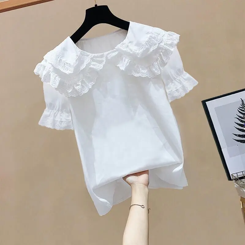 Spring Autumn Baby Toddler Teen Girls Ruffles Lace Blouse White Long Sleeve School Girl Shirt Kids Pullover Tops 6 8 10 12 Years