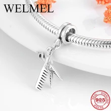 Мода моделирование стерлингового серебра 925 ножницы и расческа подвеска-Шарм Pandora оригинальное ожерелье браслет бусины ювелирные изделия