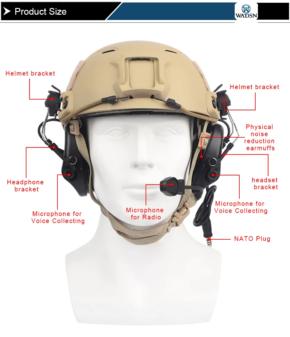 WADSN softair Тактический шлем гарнитура sordin страйкбол наушники активный Шумоподавление для TAST крепление WZ034