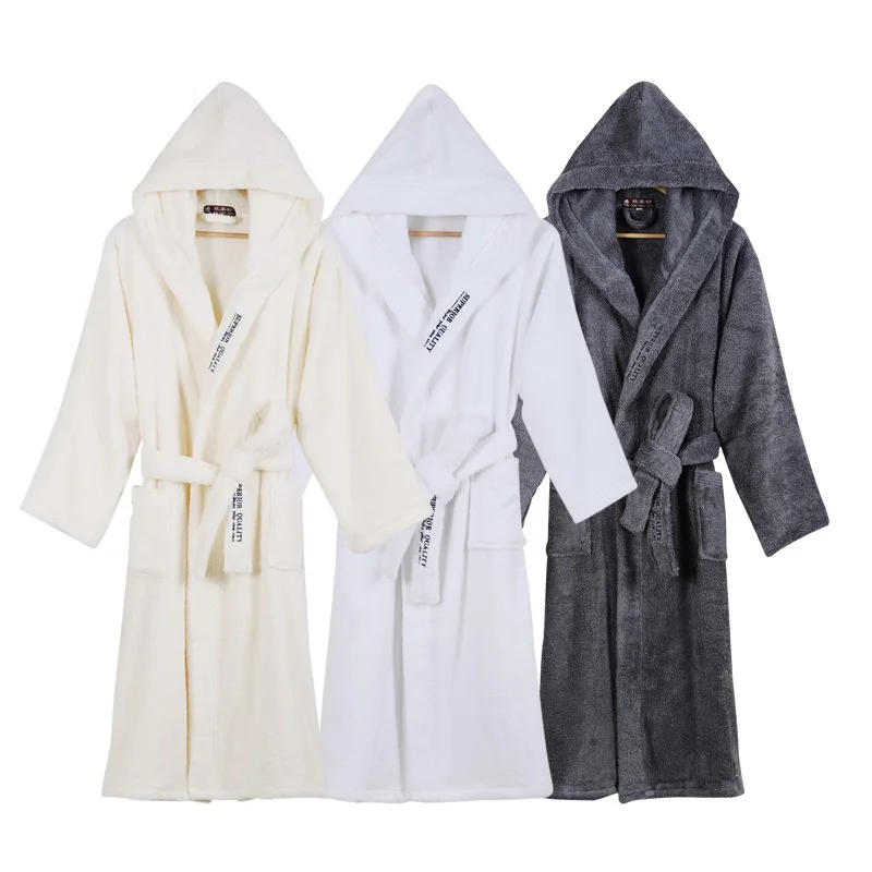 

Couple's TerrLuxury Cotton Hooded Robe SPA Bathrobe Unisex Hotel Robe with Elegant Embroidery Absorbent Long Bathrobes for Men