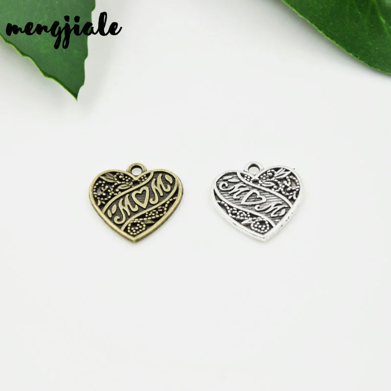 MENGJIALE 30 шт./лот двухцветные Подвески в виде сердца Love Mom Металлические Diy для