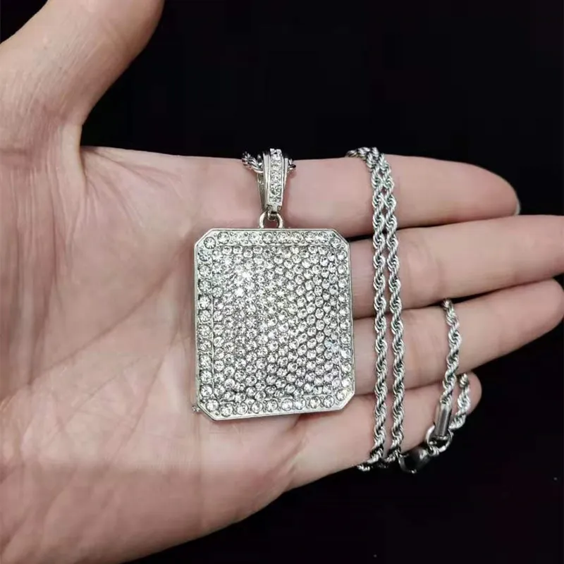 Men Women Hip Hop Dog Tag Pendant Necklace with 13mm Miami Cuban Chain Iced Out Bling Hiphop Necklaces Fashion Charm Jewelry