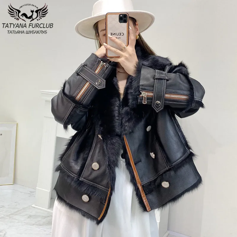 

2020 Winter New Real Fur Coats Women High Qulaity Natural Tuscan fur Jackets With Lapel Collar Female Motorcycle Leather Coat