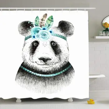 

Shower Curtain Set with Hooks 60x72 Fun Baby Watercolor Wild Panda Forest Cute Animal Feathers Animals Wildlife Nursary China