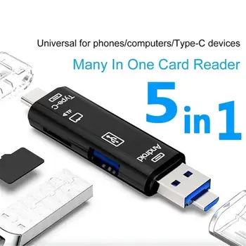 

5 in 1 Type C 3.1 OTG Card Reader USB2.0 Male Micro Male Type-C Male Adapter ABS Portable