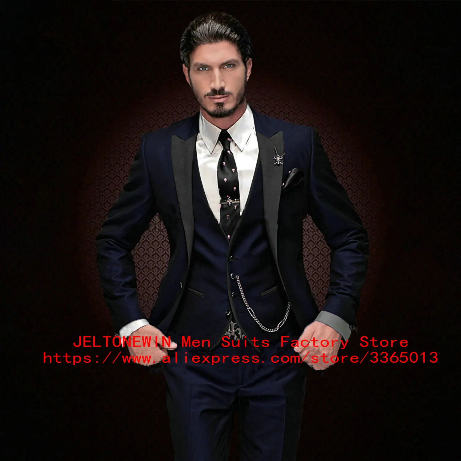 

JELTONEWIN, новинка 2021 года, модные мужские костюмы темно-синего цвета с заостренным лацканом, индивидуальный пошив, свадебное платье, вечерние костюмы, смокинги для жениха, костюмы из 3 предметов